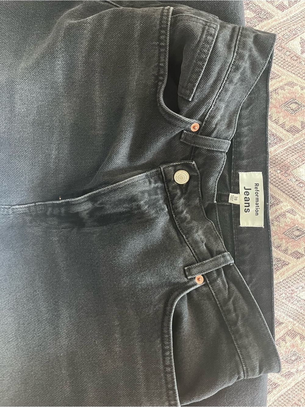 Reformation Black Denim Midi Skirt with Front Slit - Picture 6 of 8